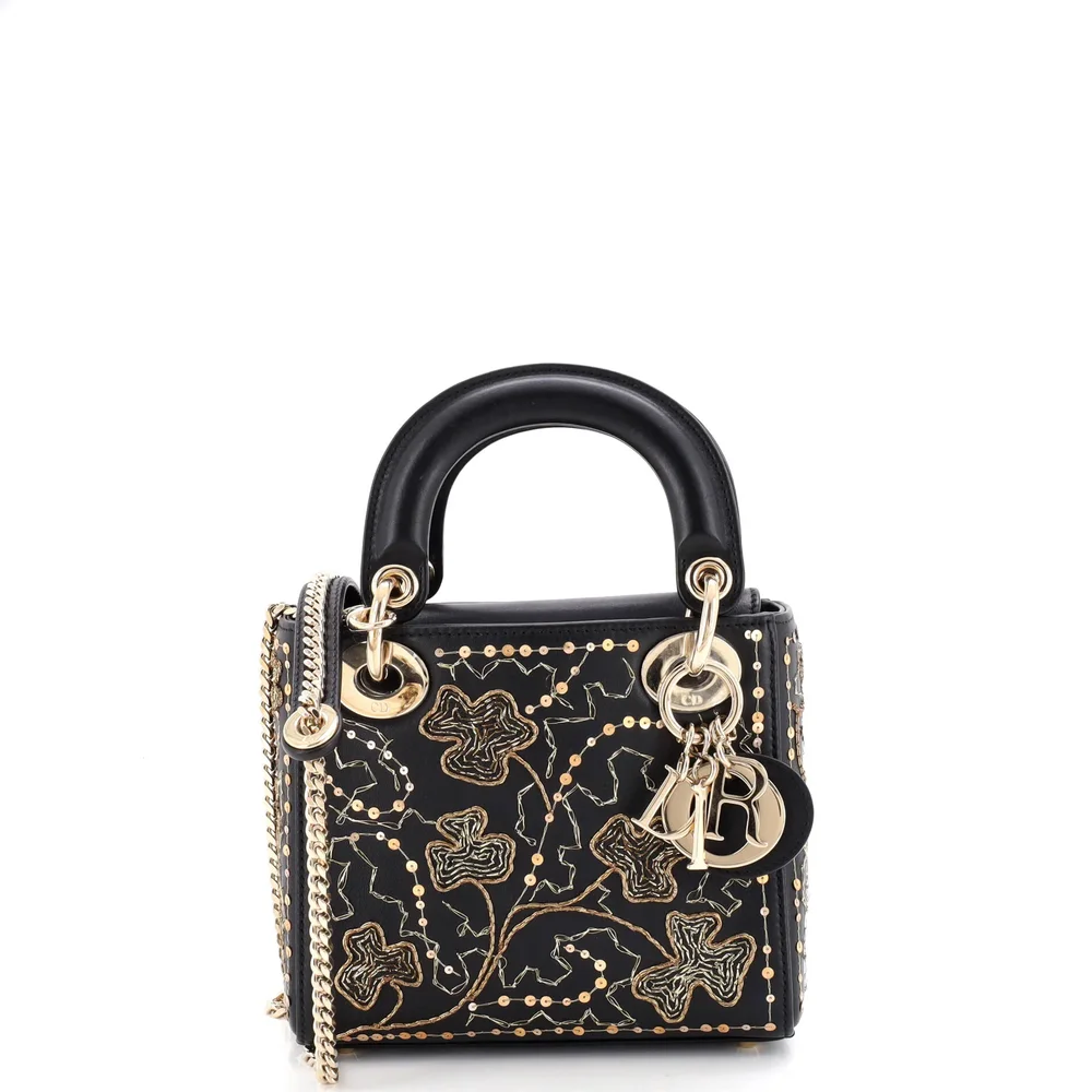 Pre-Owned Lady Dior Chain Bag Embroidered Calfskin Mini