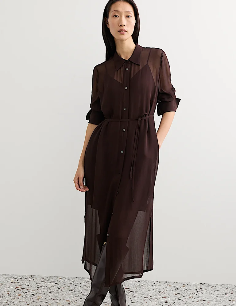 Georgette Collared Midi Shirt Dress