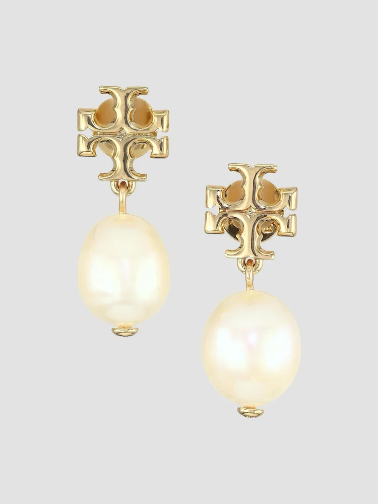 Goldtone Logo & Cultured Pearl Drop Earrings