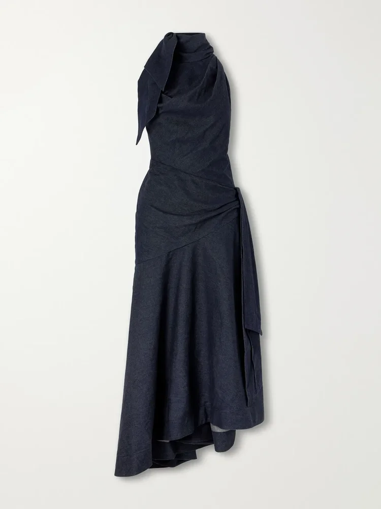 valiant draped denim maxi dress