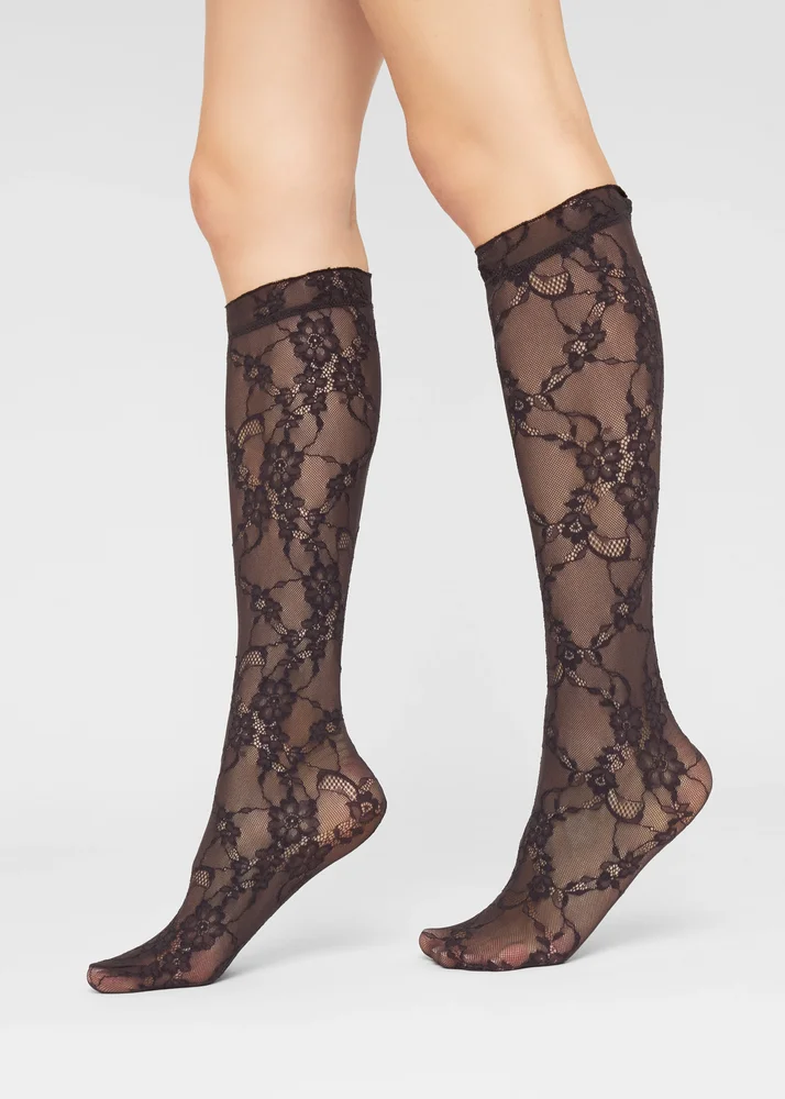 Floral Lace Knee High Socks