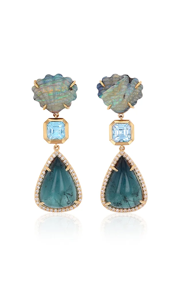 14K Yellow Gold Seaside Opal Shell Earrings