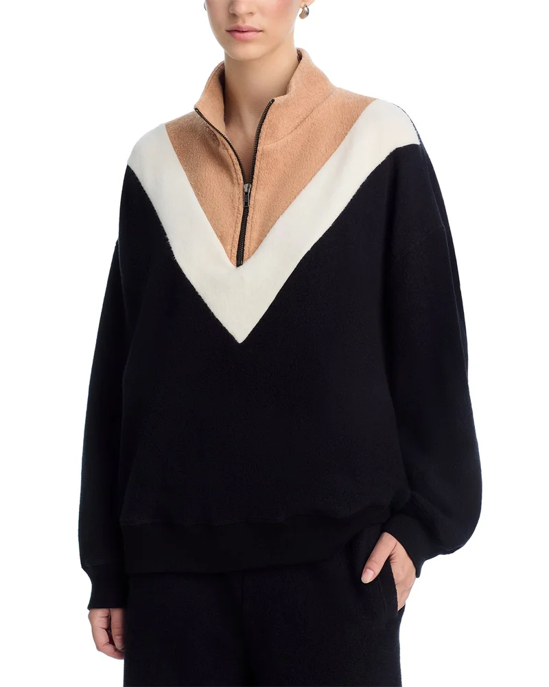 Color Blocked Mock Neck Quarter Zip Top