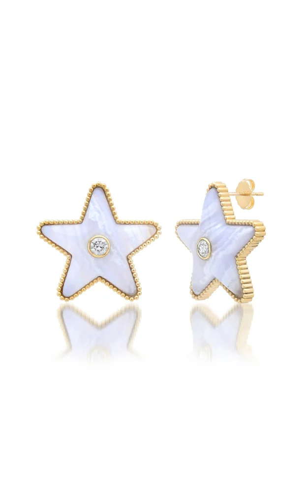 Mega Star Power Lace Agate and Diamond Earrings