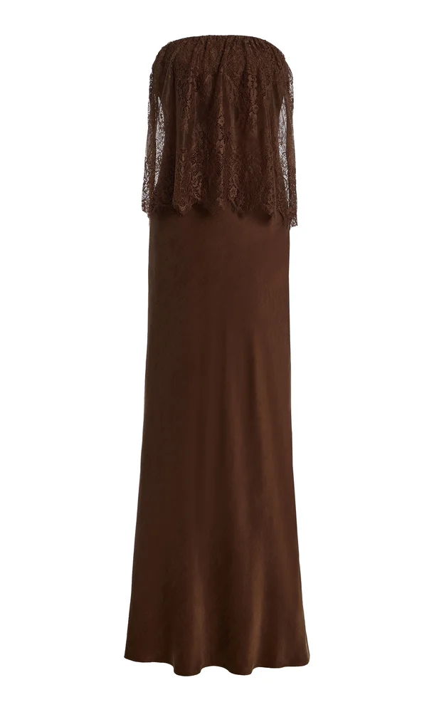 Visions Strapless Lace Satin Maxi Dress
