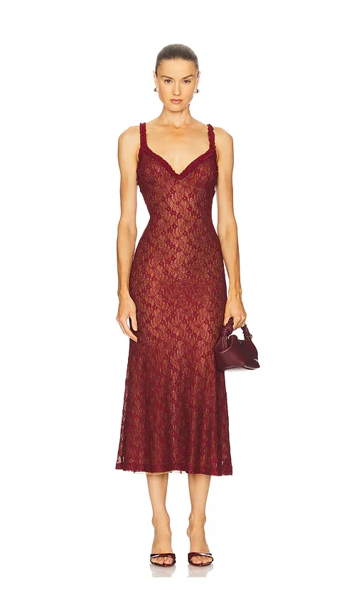 100% silk midi dress with lace detail · Grey · Dress