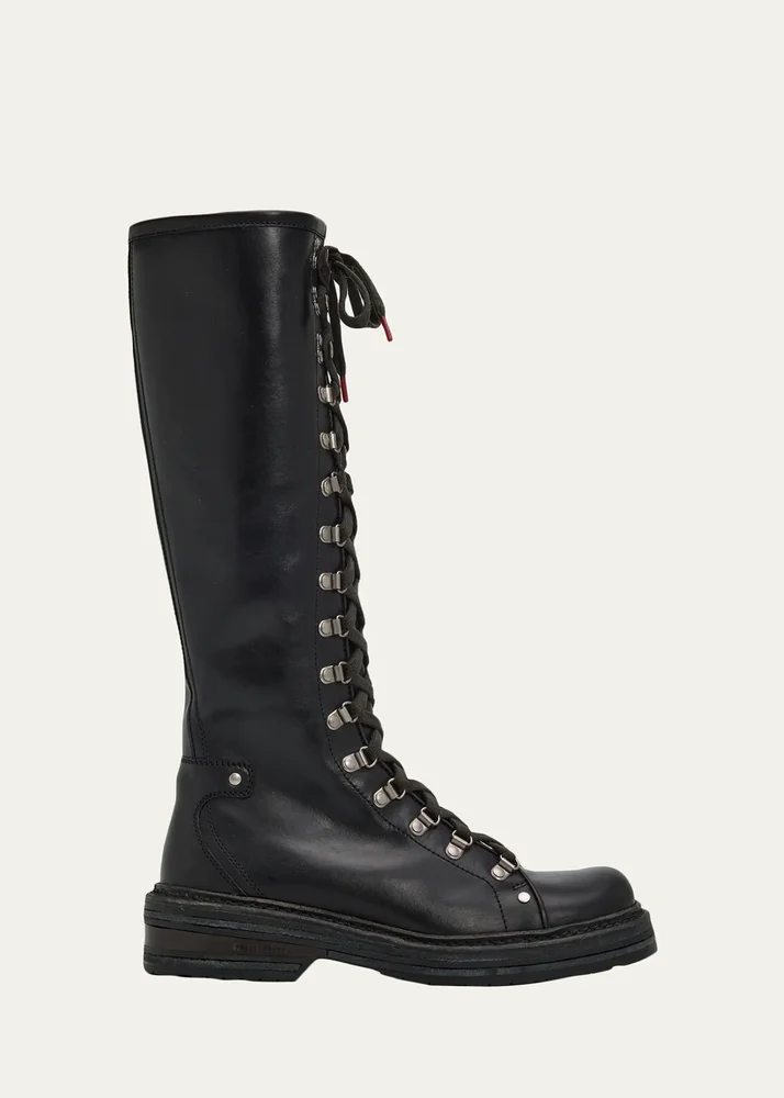 40mm Leather Lace-Up Knee-High Combat Boots