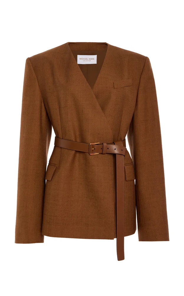 Belted Silk-Canvas Blazer