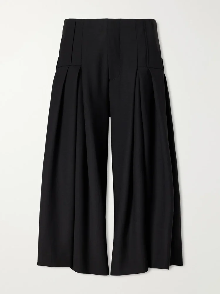 Pleated wool-fresco culotte shorts