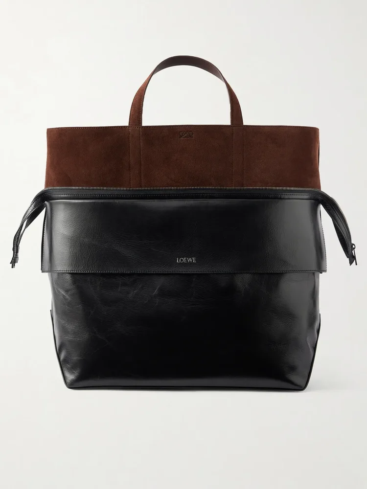 Switch large suede-trimmed crinkled leather tote