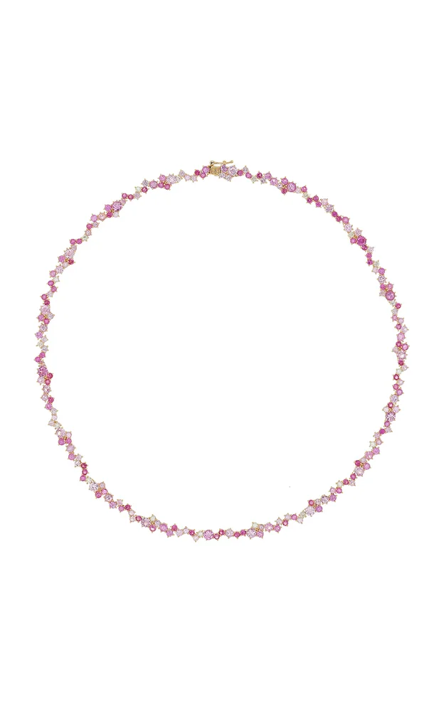 14K Gold, Diamond, and Pink Sapphire Cocktail Eternity Necklace