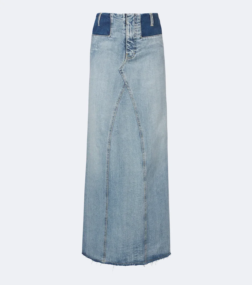Paneled denim maxi skirt