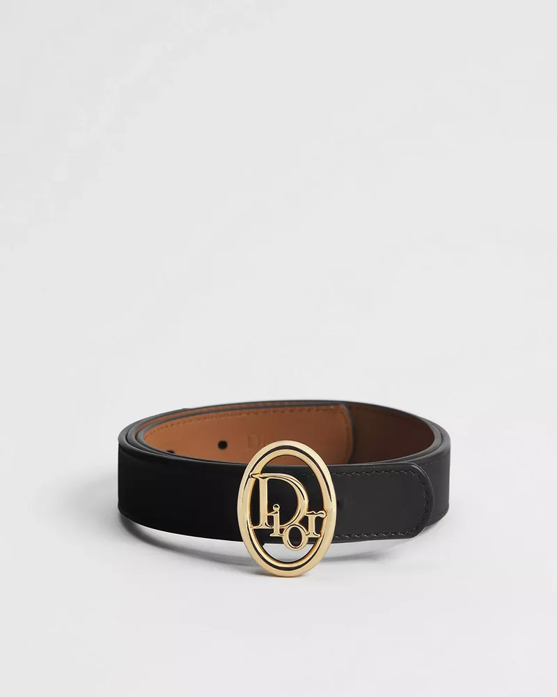 Reversible Dior Oblique Belt Black and Golden Saddle Smooth Calfskin, 25 MM