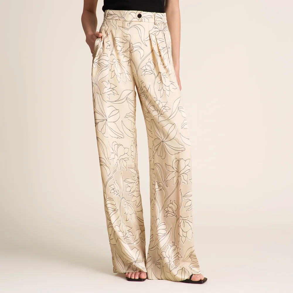 M.M.LaFleur Bia Pleated Trouser - Printed Burnout :: Black/Ivory