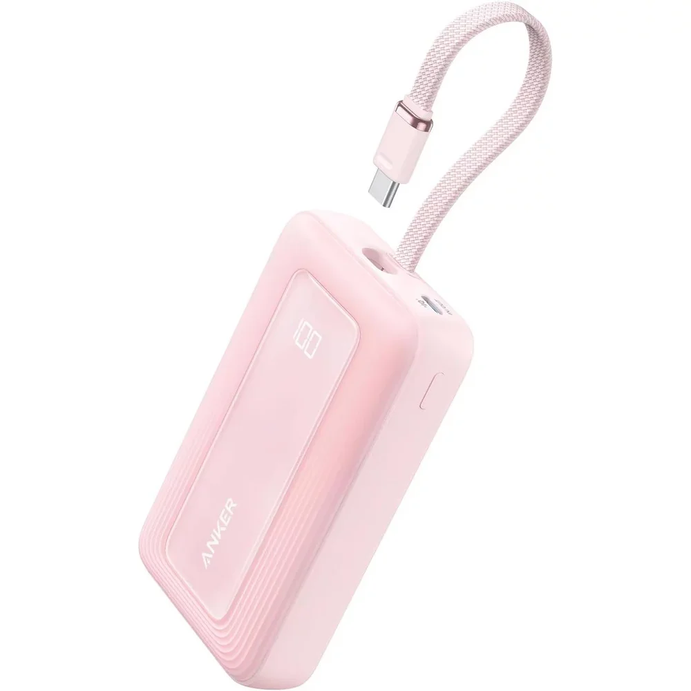 Portable Charger, 10,000mAh 30W Power Bank with USB-C Cable (Pink)