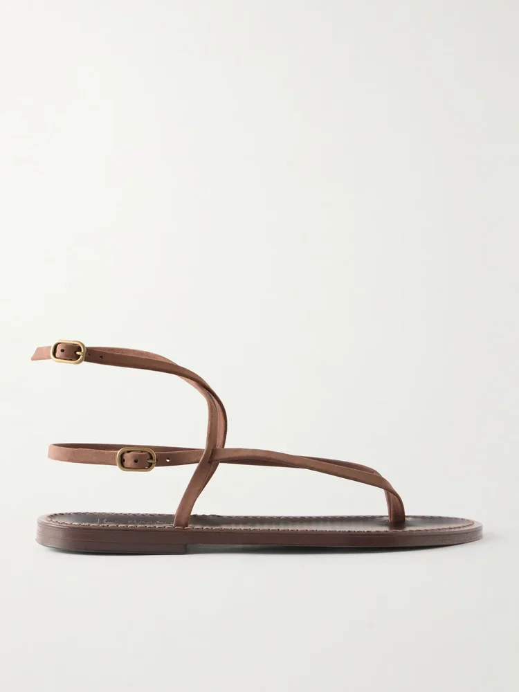 Abako Nubuck And Leather Thong Sandals