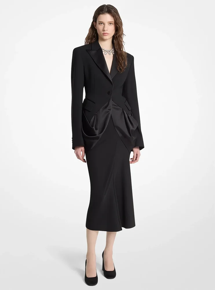 Stretch Wool Draped Tuxedo Blazer