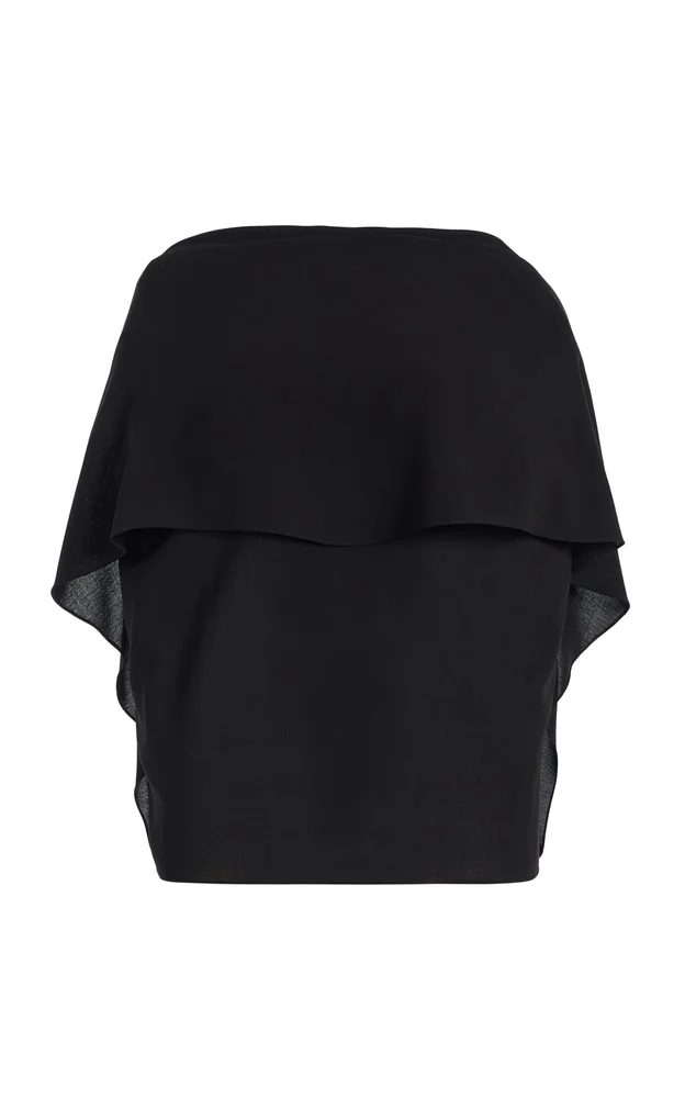 Cape-Sleeve Fluid Wool Crepe Blouse