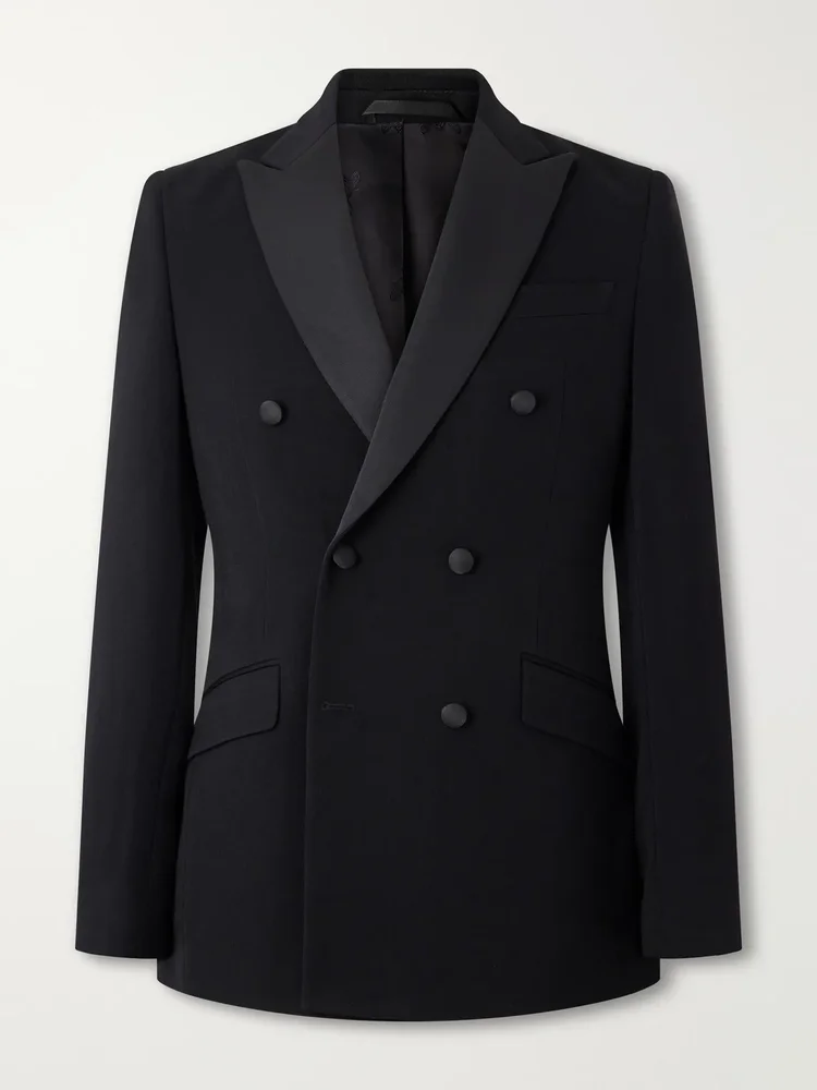 Grosgrain-Trimmed Double-Breasted Wool Tuxedo Jacket
