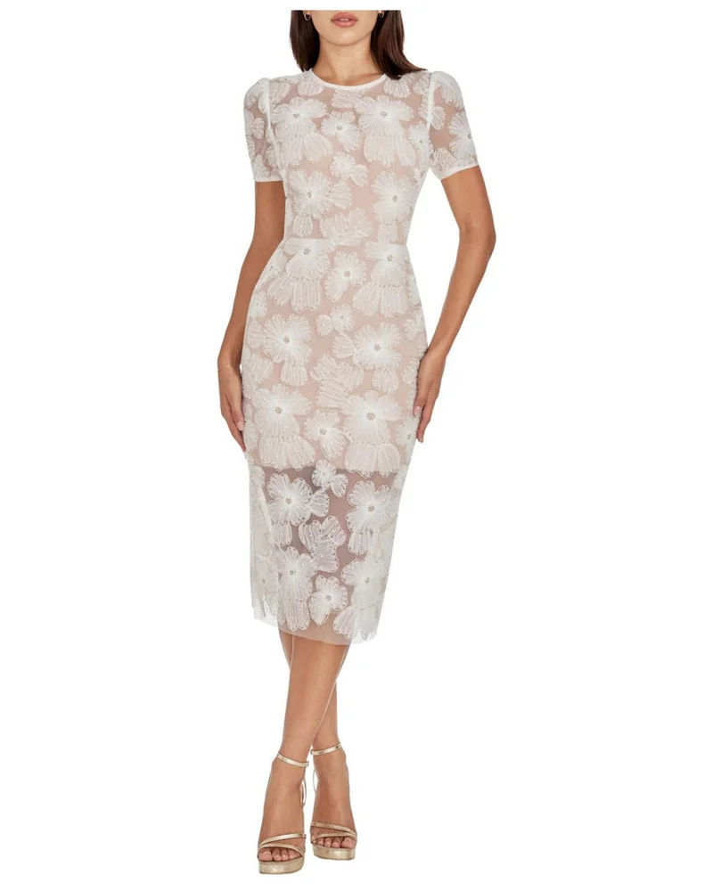 Lia Cap Sleeve 3D Floral Applique Midi Dress