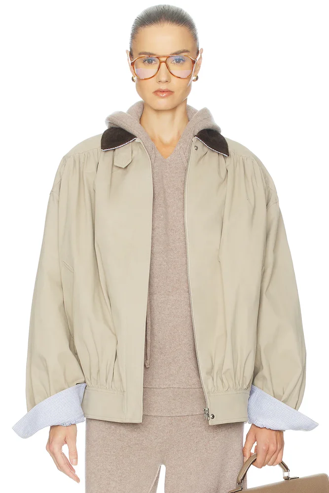 The Shirred Bomber Jacket With Corduroy Collar