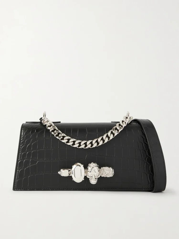 Jeweled Satchel mini embellished croc-effect leather shoulder bag