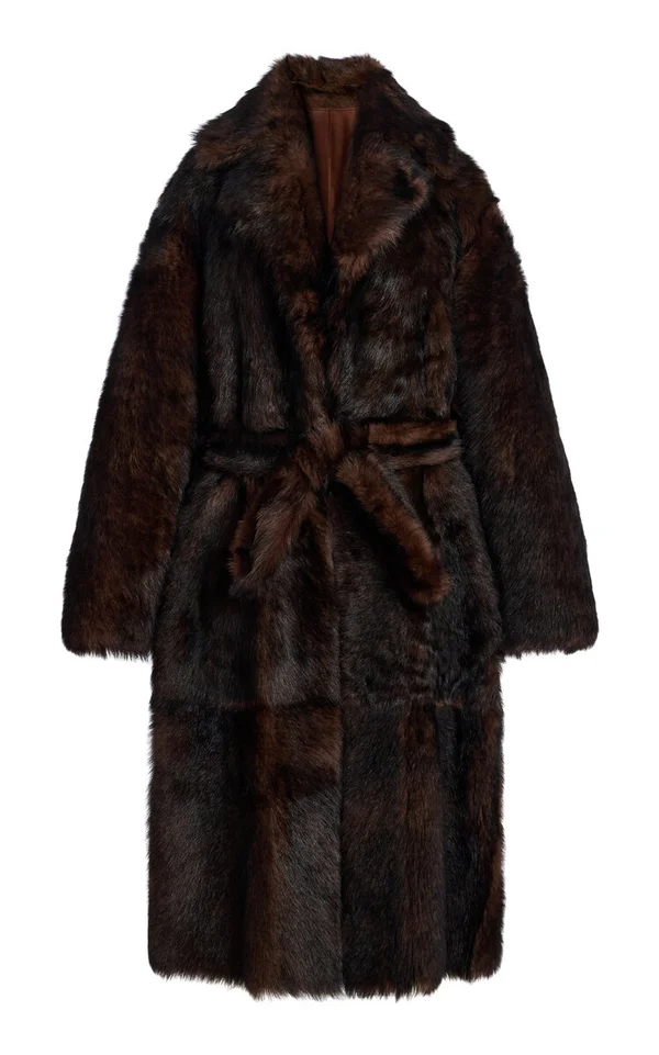 Uma Belted Oversized Shearling Coat By Nour Hammour