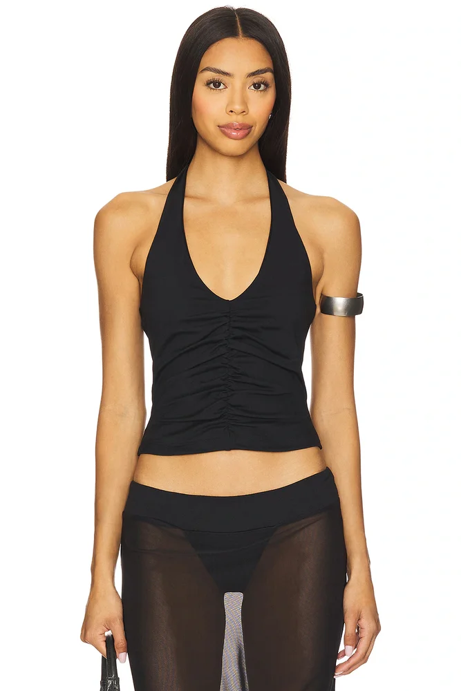Center Gathered Tie Halter Top