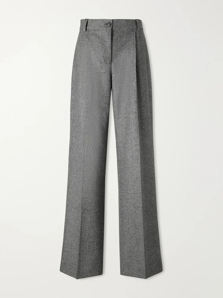 Pleated Prince of Wales checked wool and cashmere-blend flannel wide-leg pants