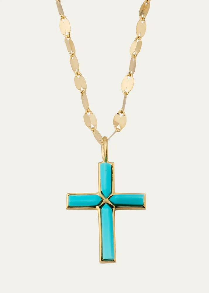 Turquoise Cross 14K Gold Pendant Necklace