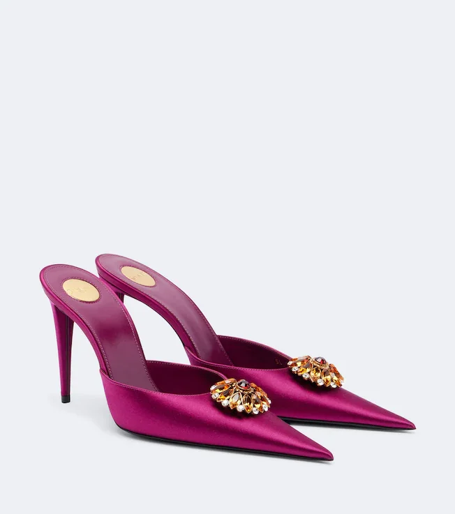 Cosmo embellished satin crêpe mules
