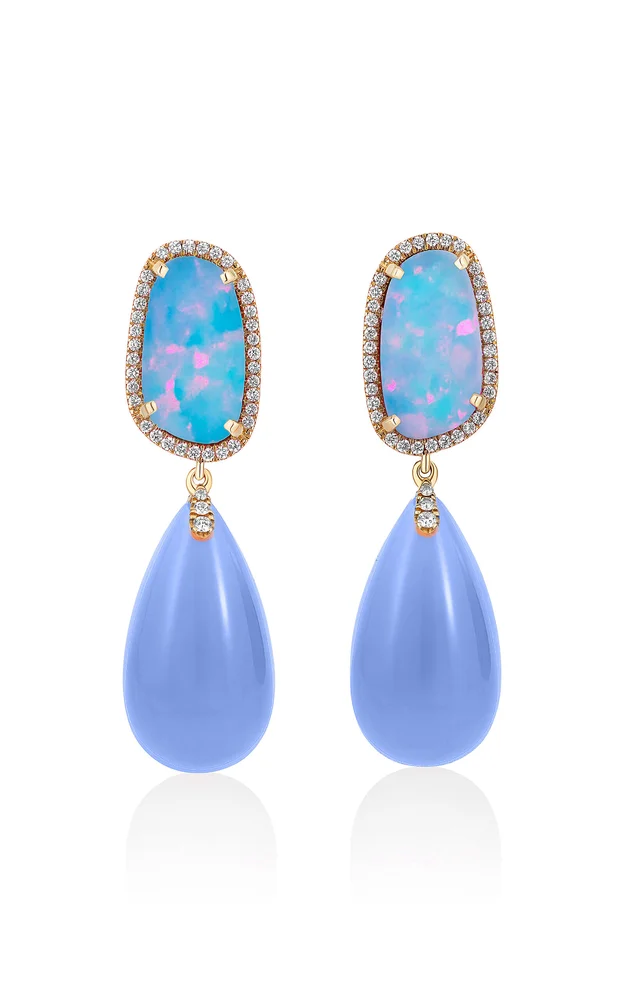 Opal and Blue Chalcedony Drop Earrings