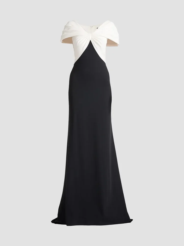 Twist-Front Short-Sleeve Gown
