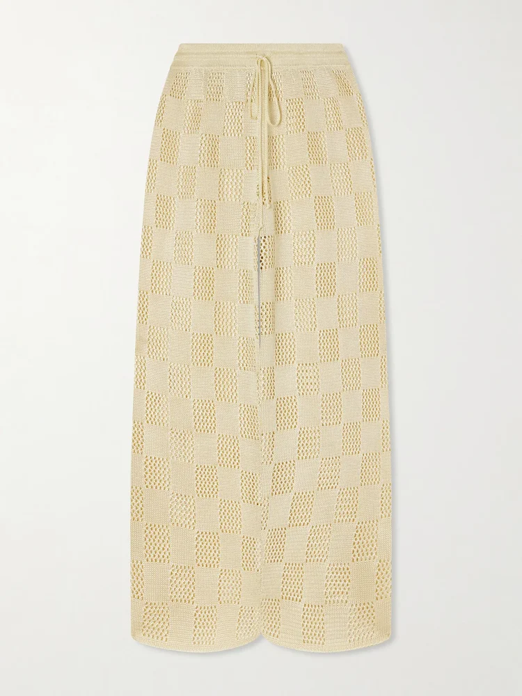 Checked woven wide-leg pants