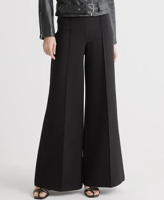 Quince Ultra-Stretch Ponte Super Wide Leg Pants - Petite (30" inseam) in Black