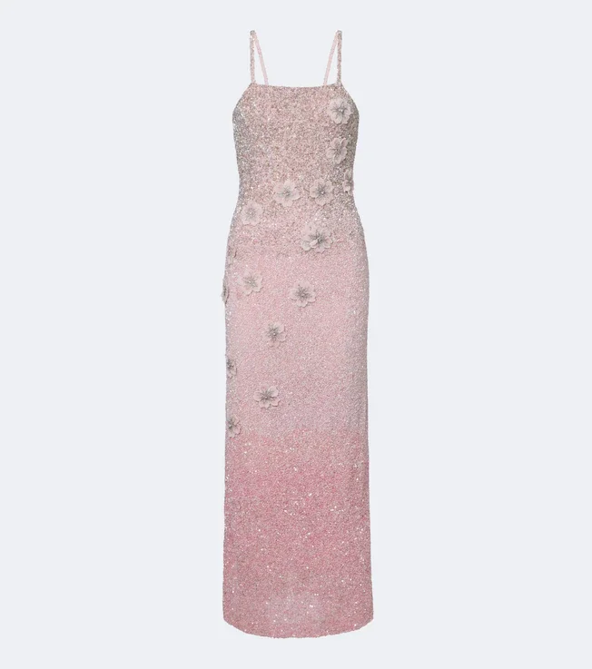 Embellished floral-appliqué gown