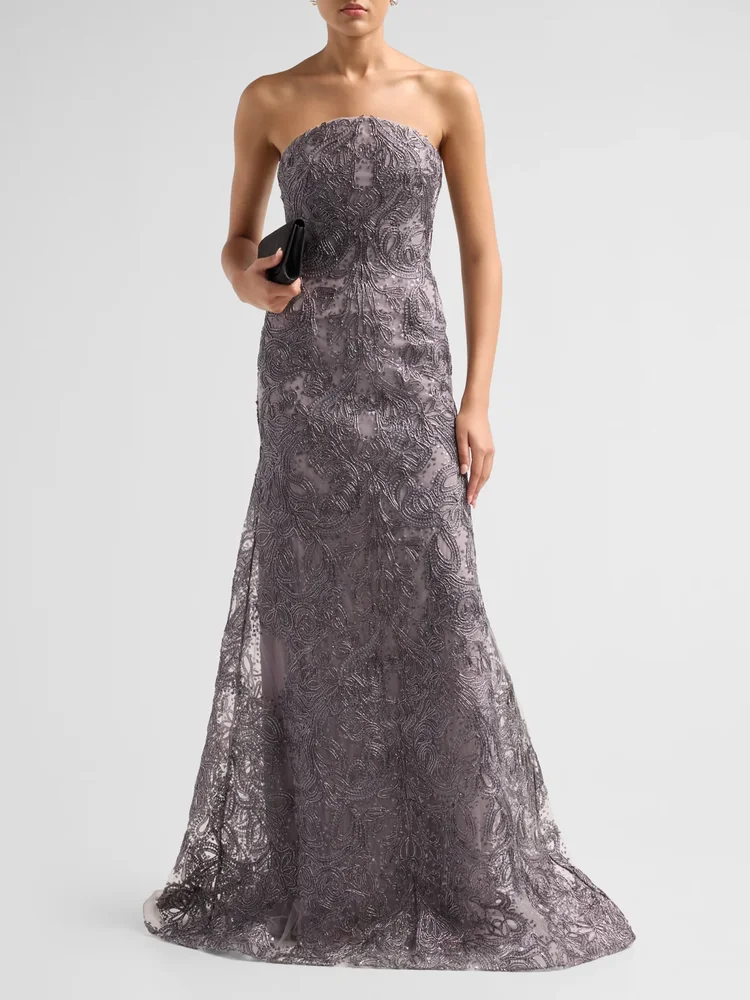 Strapless Metallic Raffia Mermaid Gown