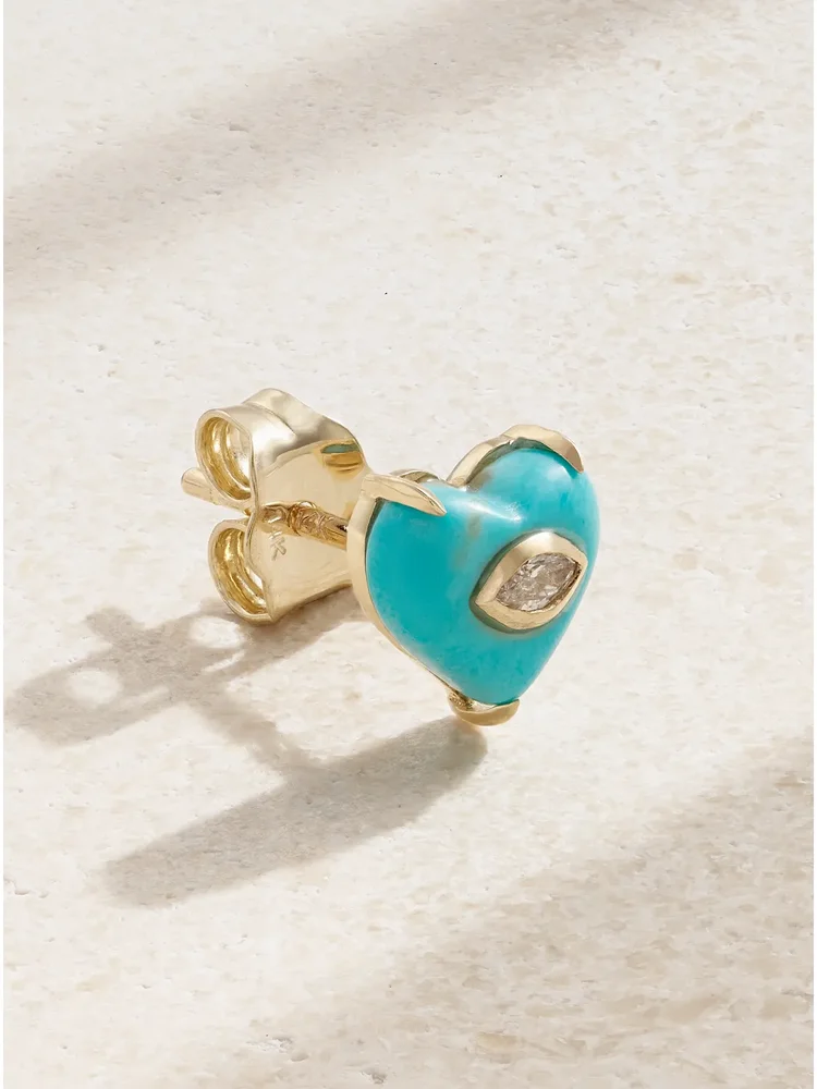 14-karat gold, turquoise and diamond single earring