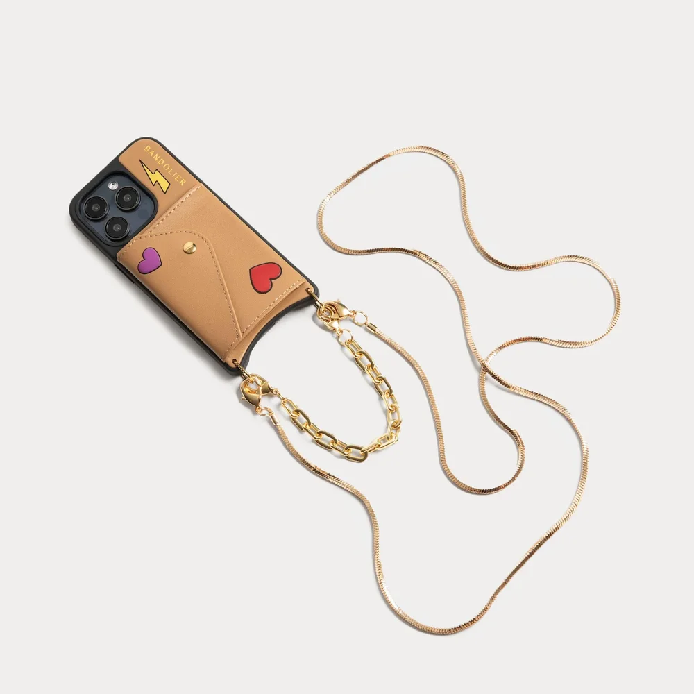 Bandolierstyle Gia Bolt Side Slot Leather Crossbody Bandolier Set - Electric Heart/Tan/Gold on