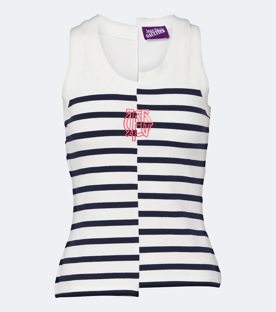 Striped cotton-blend jersey tank top