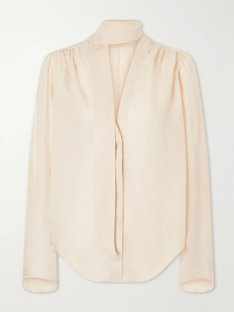 Scarf-detailed satin blouse