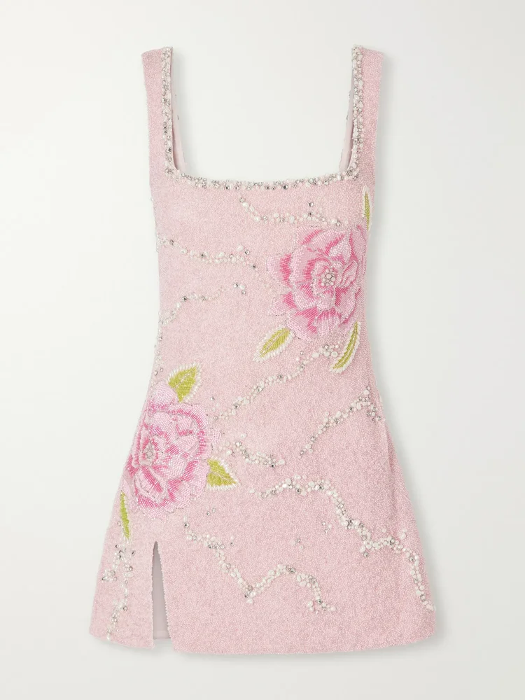 Peony embellished stretch-mesh mini dress