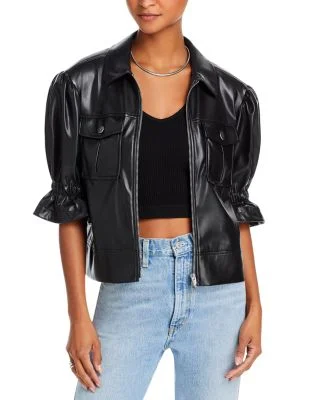 Cinq à Sept Faux Leather Puff Sleeve Jacket