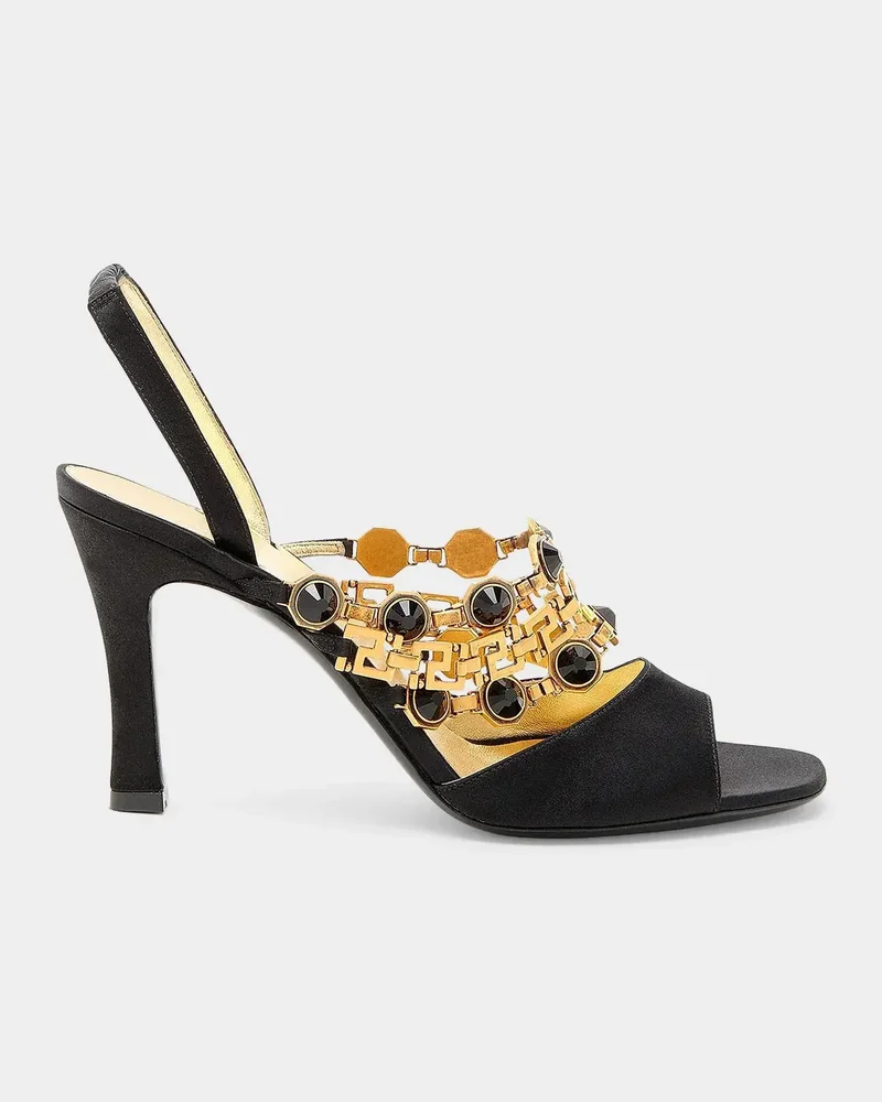 90MM Embellished Leather Slingback Sandals