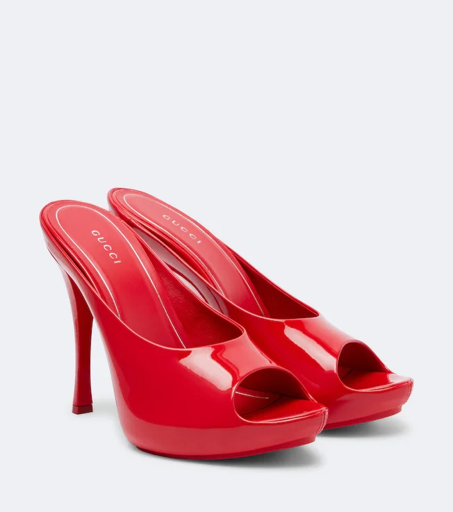 Patent leather platform mules
