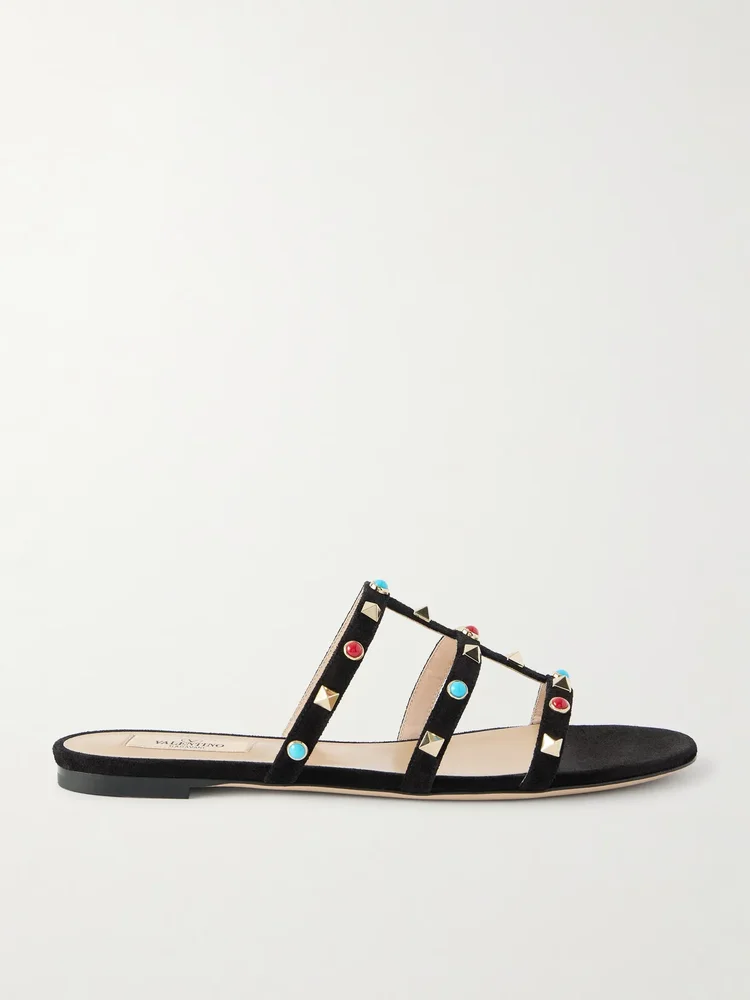 rockstud bead embellished suede sandals
