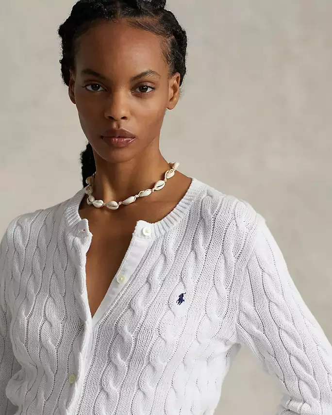 Cable Knit Cotton Crewneck Cardigan