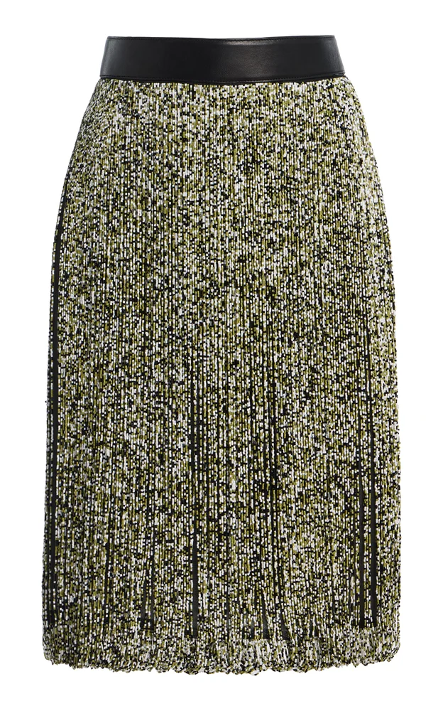 The Juno Bead-Embroidered Jacquard Midi Skirt
