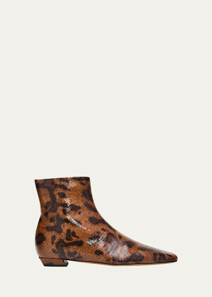 Trap Snake-Embossed Leather Ankle Boots