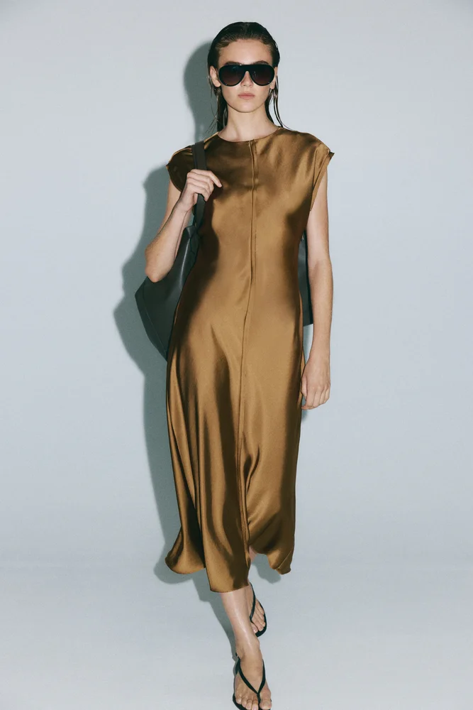 Satin Midi Dress (Dark beige)